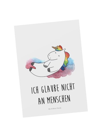 Mr. & Mrs. Panda Postkarte Einhorn Wolke 7 mit Spruch in Weiß