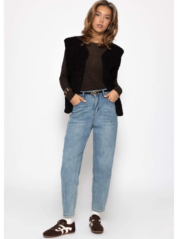 SASSYCLASSY Leicht transparentes Langarmshirt mit Kaschmiranteil in Braun-Schwarz