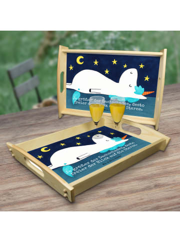 Mr. & Mrs. Panda Holztablett Einhorn Sternenhimmel Design mit Sp... in Weiß