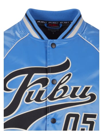FUBU FUBU Herren FM241-012-1 Fubu Varsity Satin Raglan Bomber Jacket in light blue/black/creme