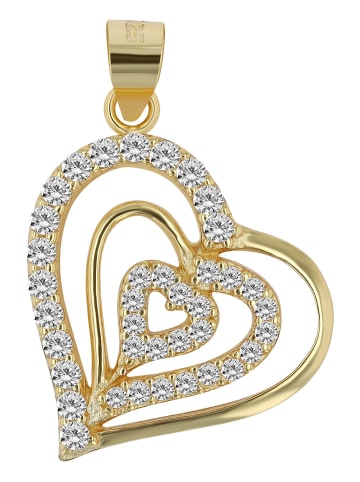 Adeliás Damen Anhänger – Herzanhänger aus 925 Silber mit Zirkonia in gold