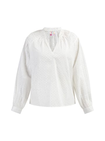 IZIA Damen Langarm Bluse in Wollweiss Mit Silber Streifen Und Punkten