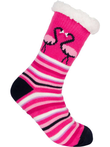 styleBREAKER ABS Kuschelsocken Streifen Flamingo in Pink