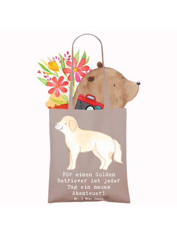 Mr. & Mrs. Panda Beutel Golden Retriever Abenteuer mit Spruch in Braun Pastell