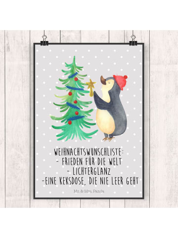 Mr. & Mrs. Panda Bild Pinguin Weihnachtsbaum mit Spruch in Grau Pastell