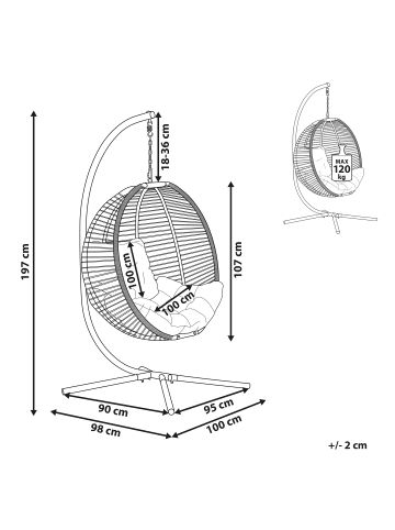 Beliani Hängesessel ARCO in Weiß/Grau - (W) 100 x (H) 197 x (L) 98 cm