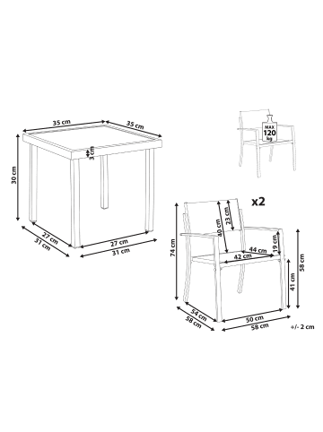 Beliani 3-tlg Bistro Set TAVOLETO in Grau