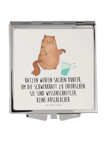 Mr. & Mrs. Panda Handspiegel Katze Wasserglas mit Spruch in Weiß