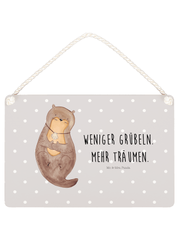 Mr. & Mrs. Panda Holzschild Otter Muschel mit Spruch in Grau Pastell