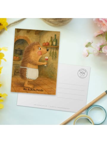 Mr. & Mrs. Panda Postkarte Igel Wein Design ohne Spruch in Weiß
