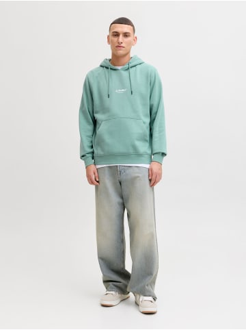 Jack & Jones Kapuzenpullover Kängurutasche Rippbündchen Kordel in Türkis