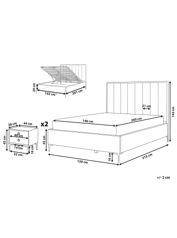 Beliani 3-tlg Schlafzimmer Set SEZANNE in Weiß/Schwarz