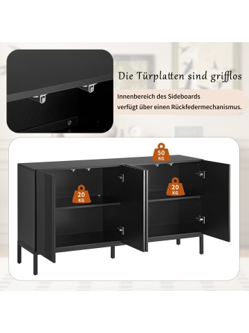 ABRIHOME Sideboard in Schwarz mit grifflosen Türen 4-türig und Metallgestell