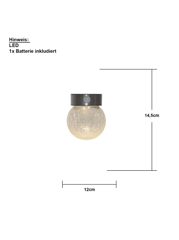 STAR Trading Solar Wandleuchte ,Glory', Kugelleuchte aus Crackle-Glas, Bewegungsmel