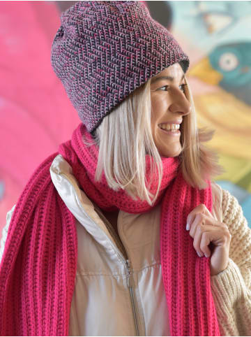 styleBREAKER Strick Beanie Mütze in Dunkelgrau-Pink