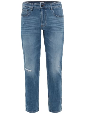 Camel Active Tapered Fit Destroyed Jeans mit Smartphone Tasche in Denim Blau