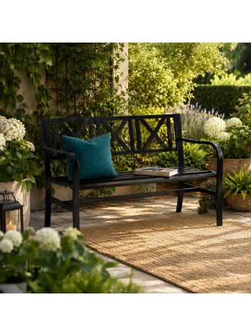 relaxdays Gartenbank in Schwarz - (B)127 x (H)81 x (T)56 cm