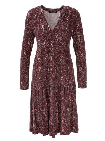 Aniston CASUAL Jerseykleid in bordeauxbraun-dunkelrot-wollweiß