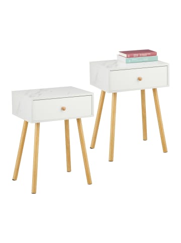 relaxdays 2 x Nachttisch in Weiß/ Natur- (B)40 x (H)55 x (T)32 cm