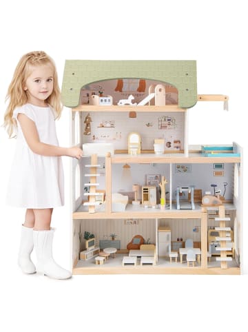 COSTWAY Puppenhaus Holz in Hellgrün
