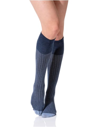 Yenita® Baumwoll Kniestrümpfe 3 Paar Rippoptik in blau
