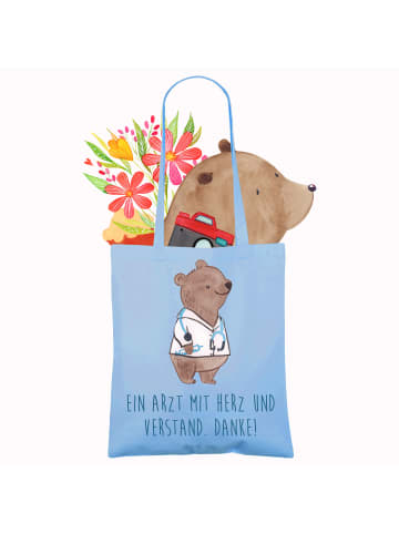 Mr. & Mrs. Panda Strandtasche Arzt mit Herz mit Spruch in Sky Blue