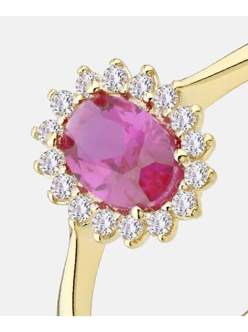 Vanlere Cluster-Ring aus 375 Gelbgold mit Zirkonia mit Rubin
