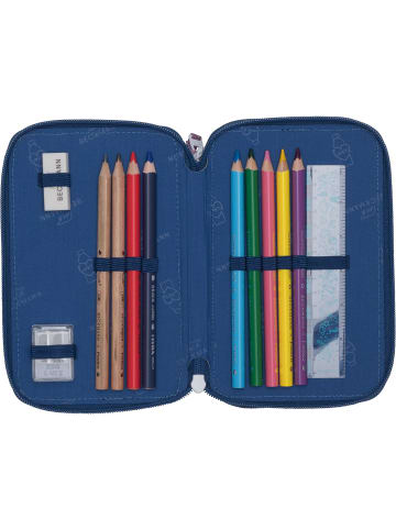 BECKMANN 3-fächrige Federmappe mit Inhalt Cheeta in blau