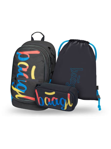 BAAGL 3-tlg. Set: Schulrucksack Core in Schwarz Logo mix