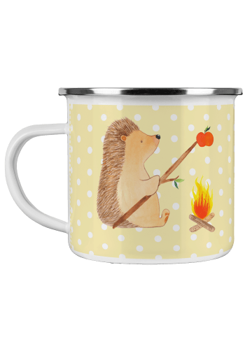 Mr. & Mrs. Panda Camping Emaille Tasse Igel Grillen ohne Spruch in Gelb Pastell