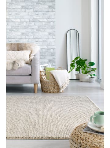 KADIMA DESIGN Wollteppich handgewebt Struktur hochdicht Teppich Wolle-Polyester in Beige