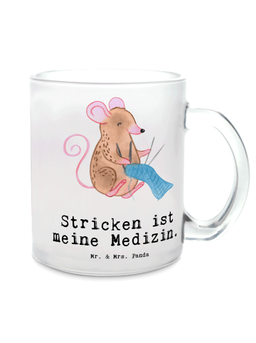 Mr. & Mrs. Panda Kaffeeglas Maus Stricken mit Spruch in Transparent