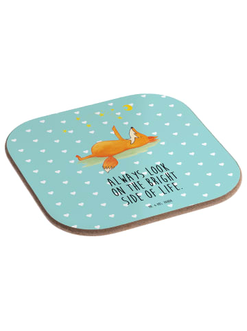 Mr. & Mrs. Panda Untersetzer für Gläser Fuchs Sterne mit Spruch in Türkis Pastell