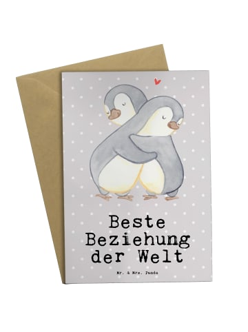 Mr. & Mrs. Panda Grußkarte Pinguin Beste Beziehung der Welt mit ... in Grau Pastell