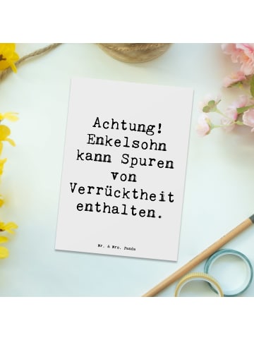 Mr. & Mrs. Panda Postkarte Enkelsohn Verrücktheit mit Spruch in Weiß