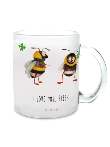 Mr. & Mrs. Panda Trinkglas Bienen Paar mit Spruch in Transparent