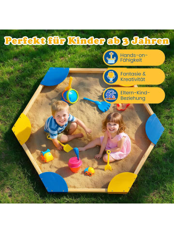 COSTWAY Sandkasten mit 6 Sitzplätzen 140 x 122 x 14 cm in Hellbraun
