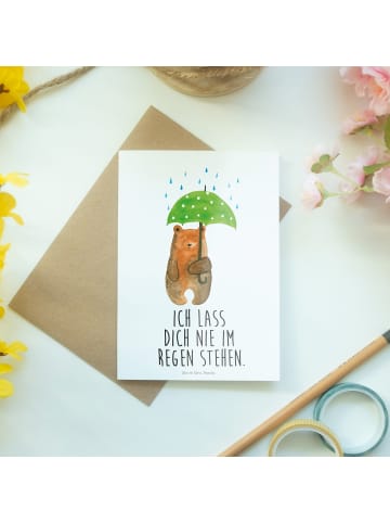 Mr. & Mrs. Panda Glückwunschkarte Bär Regenschirm mit Spruch in Weiß