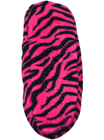 normani Damen-Slipper Hausschuhe mit Schleife in Zebra/Pink