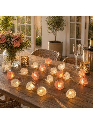 MARELIDA LED Lichterkette Blumen Außen Blumengirlande 15 Blüten L: 1,4m weiß, rosa