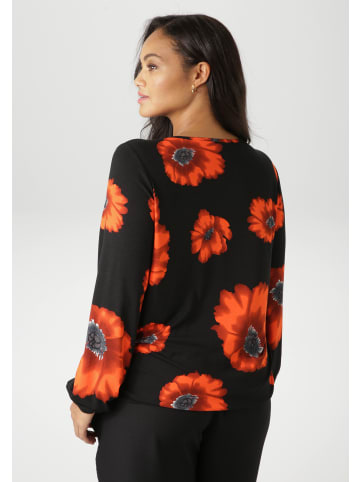Aniston PLUS Langarmshirt in schwarz-orangerot-rostrotanthrazit-grau-weiß