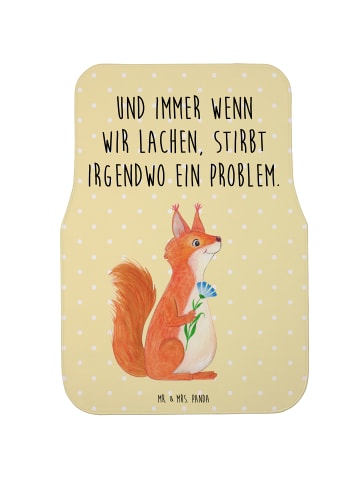 Mr. & Mrs. Panda Fahrer Autofußmatte Eichhörnchen Blume mit Spruch in Gelb Pastell