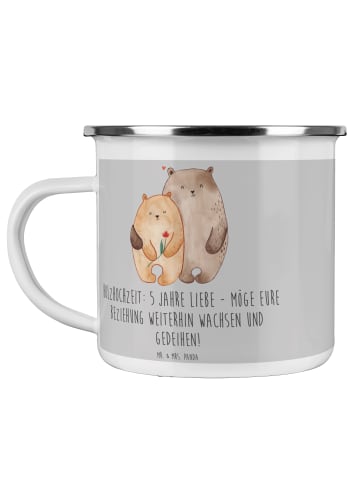 Mr. & Mrs. Panda Camping Tasse Emaille 5. Hochzeitstag Holzhochz... in Heather Grey