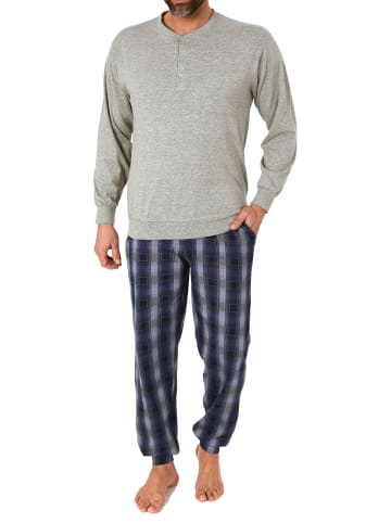 NORMANN Schlafanzug Bündchen und karierter Jersey Hose - 78082 in grau