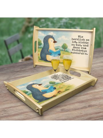 Mr. & Mrs. Panda Bett-Tablett Pinguin Buch Design mit Spruch in Weiß