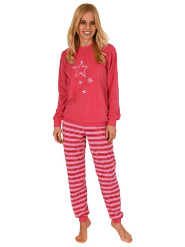 NORMANN Frottee langarm Schlafanzug Pyjama Streifen in pink