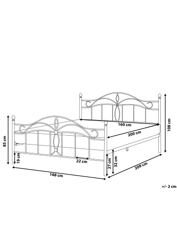 Beliani Doppelbett ANTLIA in Schwarz - (W) 168 x (H) 108 x (L) 209 cm