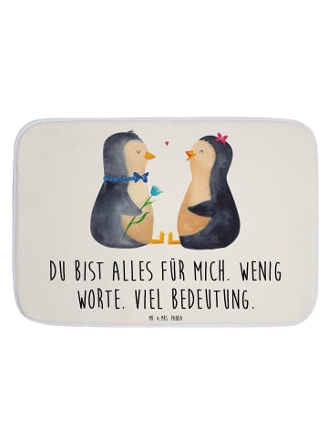 Mr. & Mrs. Panda Duschvorleger Pinguin Pärchen mit Spruch in Weiß