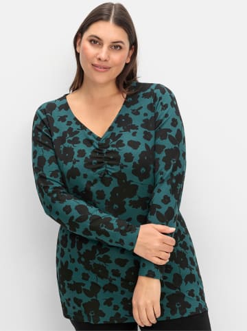 sheego Langarmshirt in tiefgrün-gemustert
