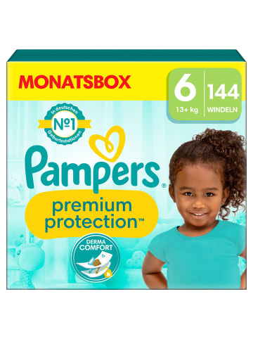 Pampers Monatsbox Klettwindeln, "Premium Protection", Größe 6, 144 Stück, 13kg+